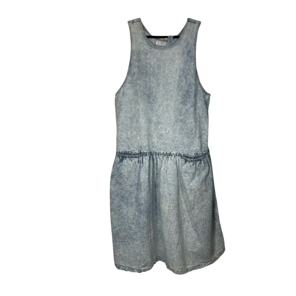 Vintage denim sleeveless pocket dropped waste acid wash jeans dress size M